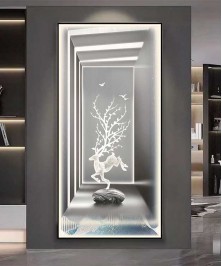 Black Frame Ghazzele Grey And White Crystall Painting With Led Light 